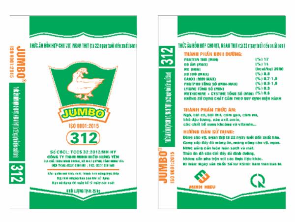 Thức ăn hỗn hợp cho vịt, ngan thịt từ 22 ngày tuổi đến xuất bán